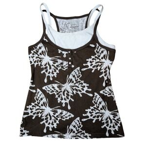 Arizona Y2K Tank Top Cami Butterfly Print Layered‎ Brown Casual Women's Medium